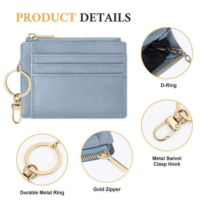 Sodsay Card Case Slim Front Pocket Wallet for Women Credit Card Holder with Keychain(CH Blue Gold) - Image 3